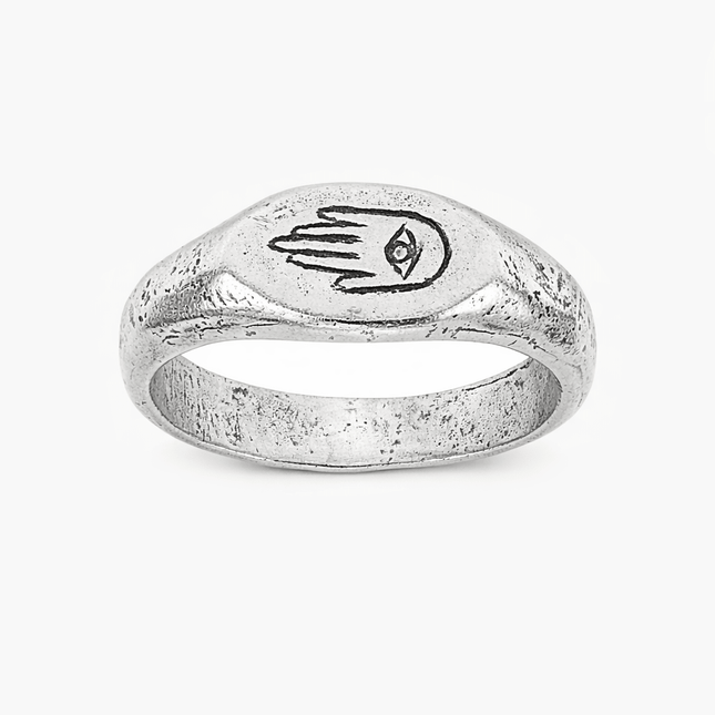 Engraved Hand With Eye Sterling Silver Ring-Ring-Kompsós