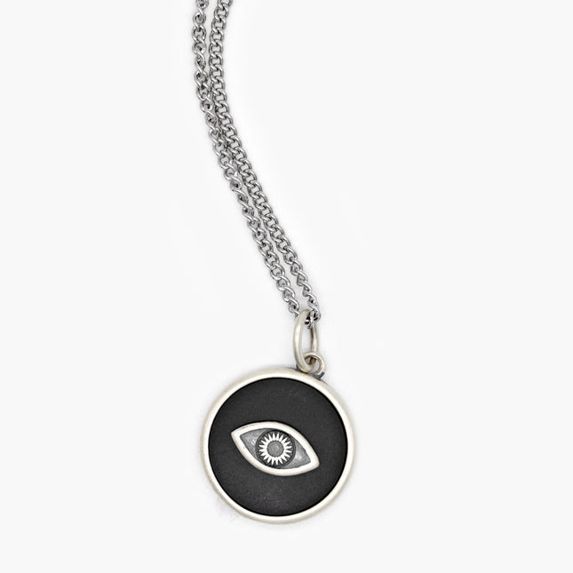 Evil Eye Necklace With Matte Onyx Stone-Necklace-Kompsós