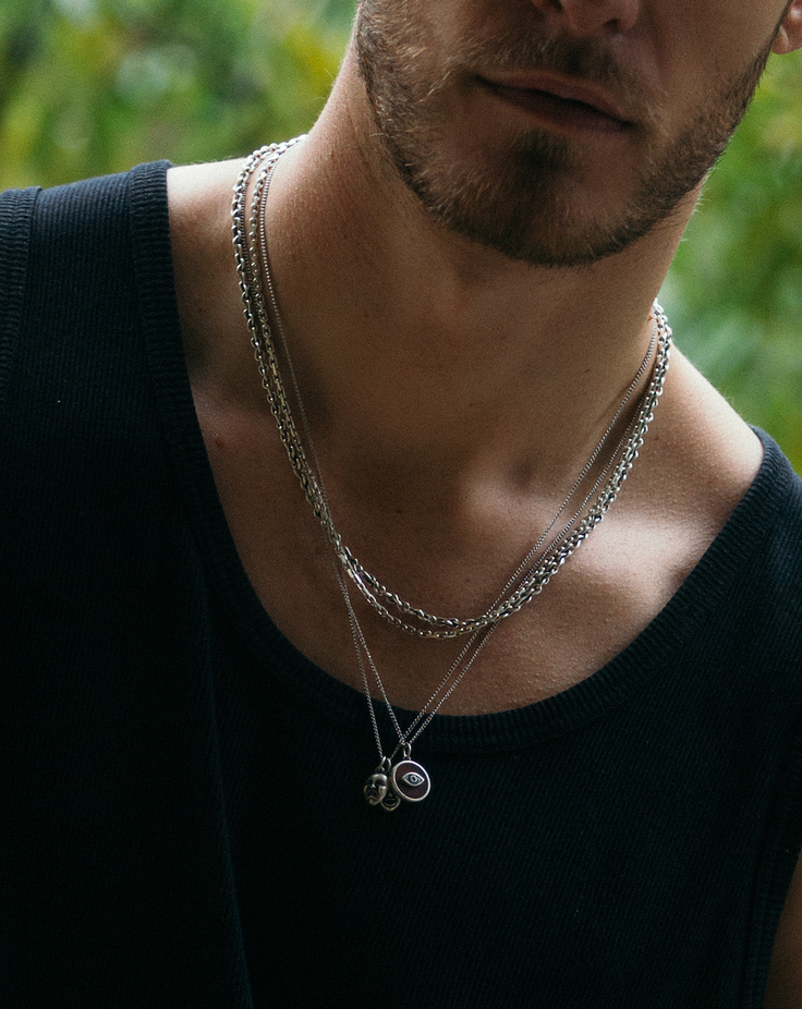 Evil Eye Necklace With Matte Onyx Stone-Necklace-Kompsós