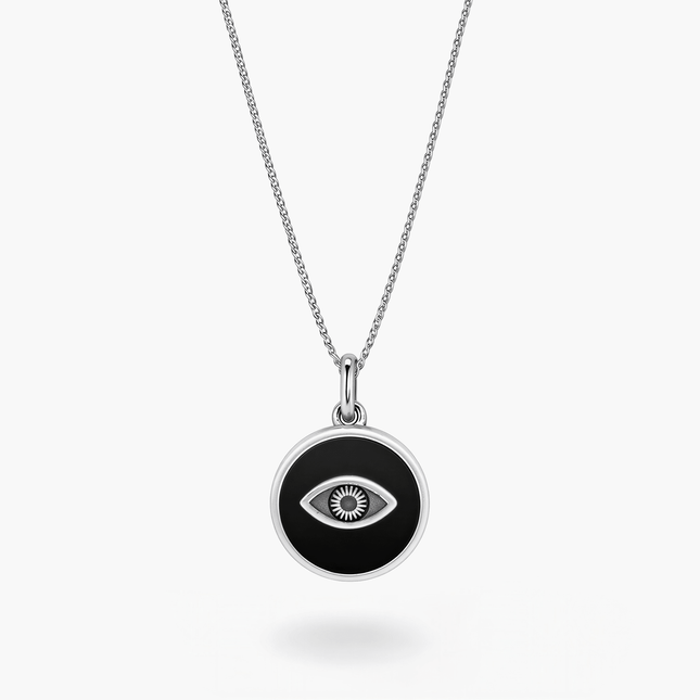 Evil Eye Necklace With Matte Onyx Stone-Necklace-Kompsós