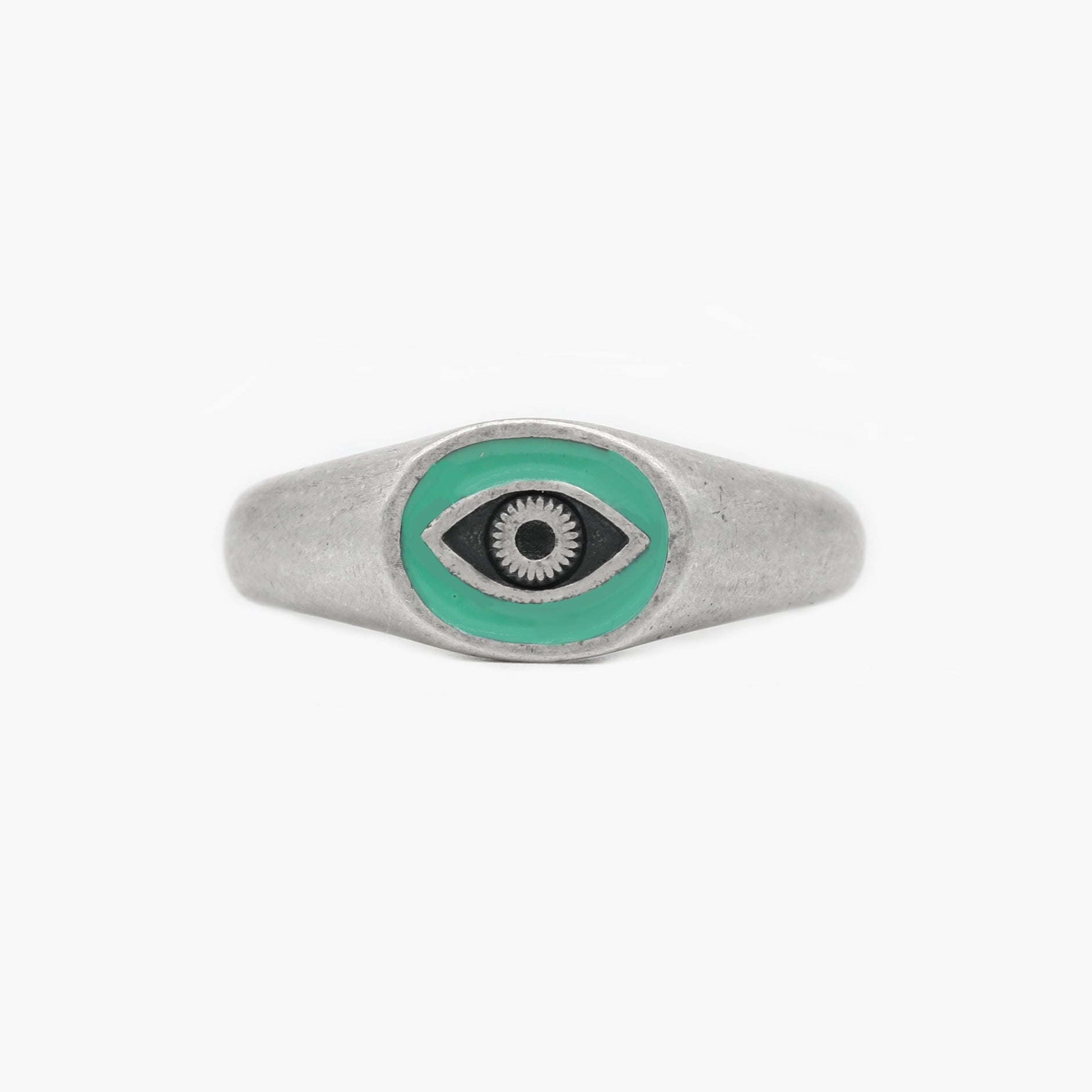 Evil Eye Silver Ring With Green Enamel-Ring-Kompsós