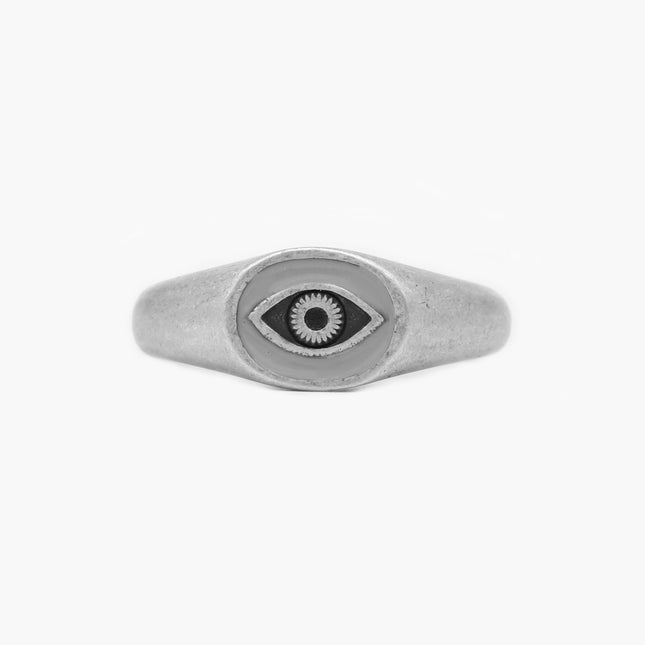 Evil Eye Silver Ring With Grey Enamel-Ring-Kompsós