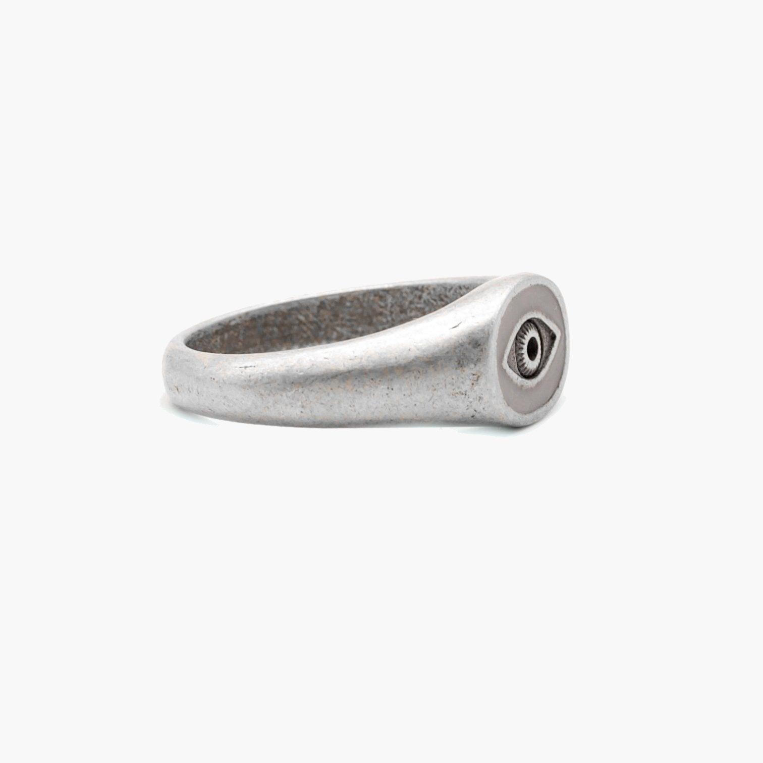 Evil Eye Silver Ring With Grey Enamel-Ring-Kompsós