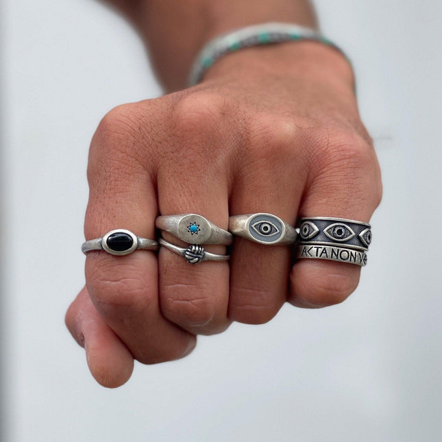 Evil Eye Silver Ring With Grey Enamel-Ring-Kompsós