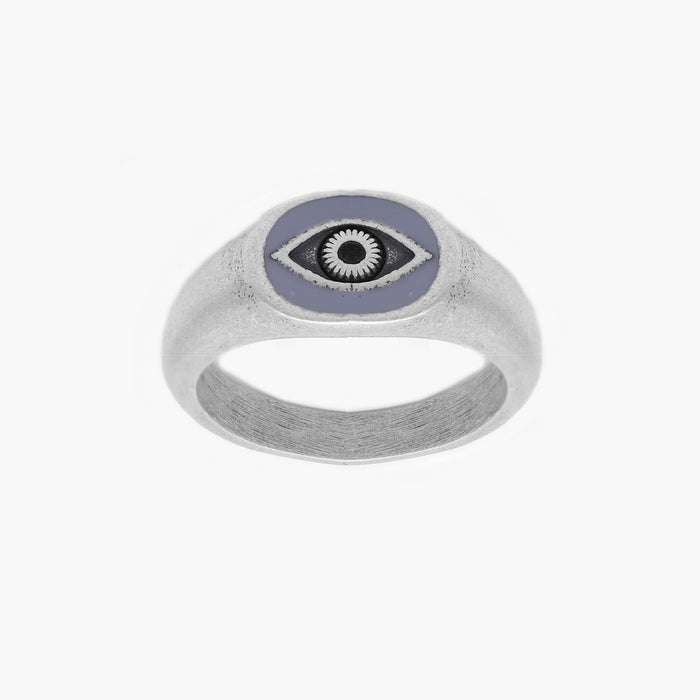 Evil Eye Silver Ring With Grey Enamel-Ring-Kompsós
