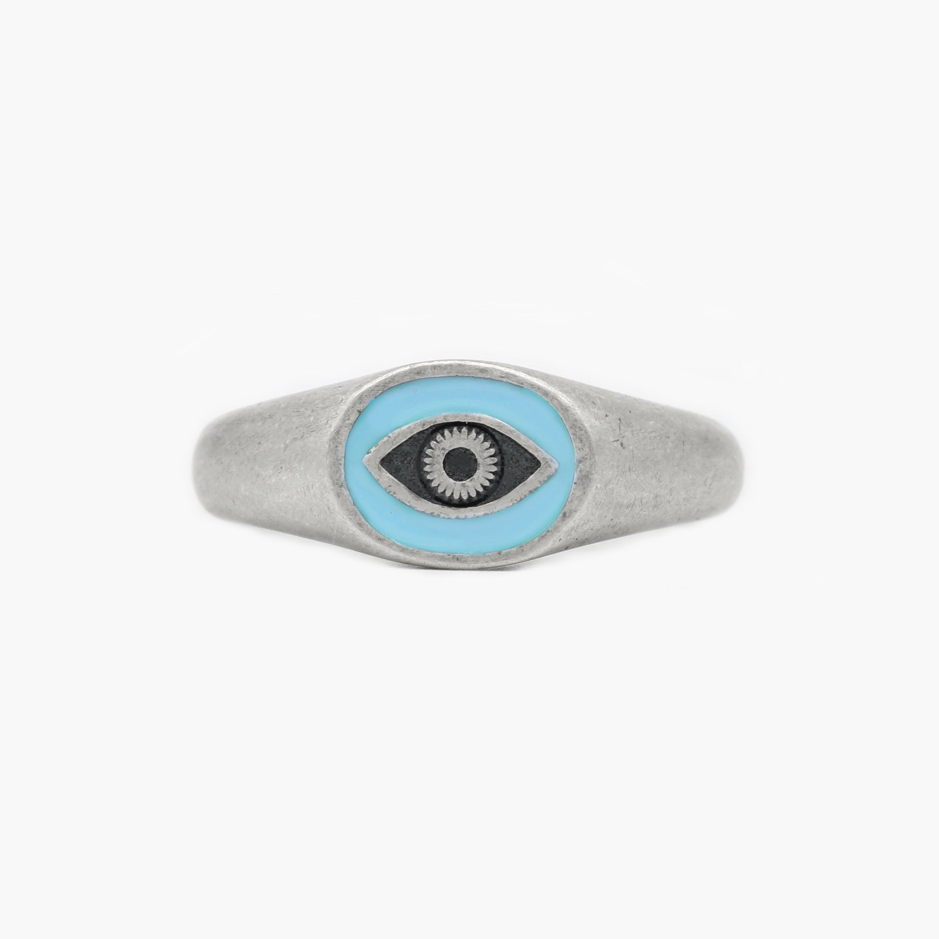 Evil Eye Silver Ring With Light Blue Enamel-Ring-Kompsós