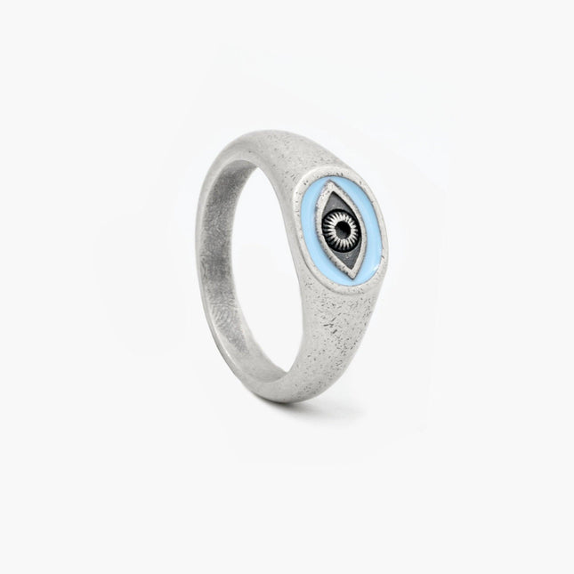 Evil Eye Silver Ring With Light Blue Enamel-Ring-Kompsós