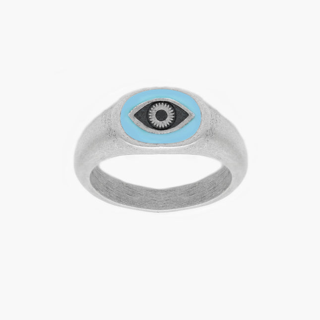 Evil Eye Silver Ring With Light Blue Enamel-Ring-Kompsós