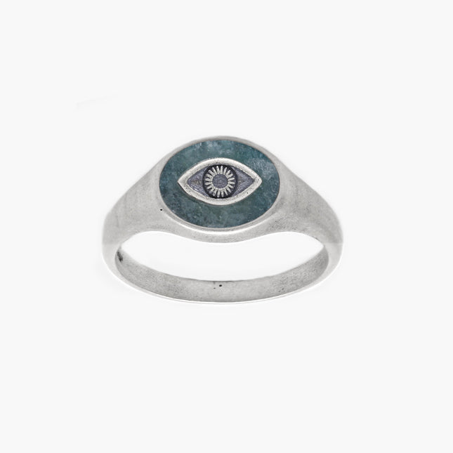 Evil Eye Sterling Silver Ring With Amazonite Stone-Ring-Kompsós