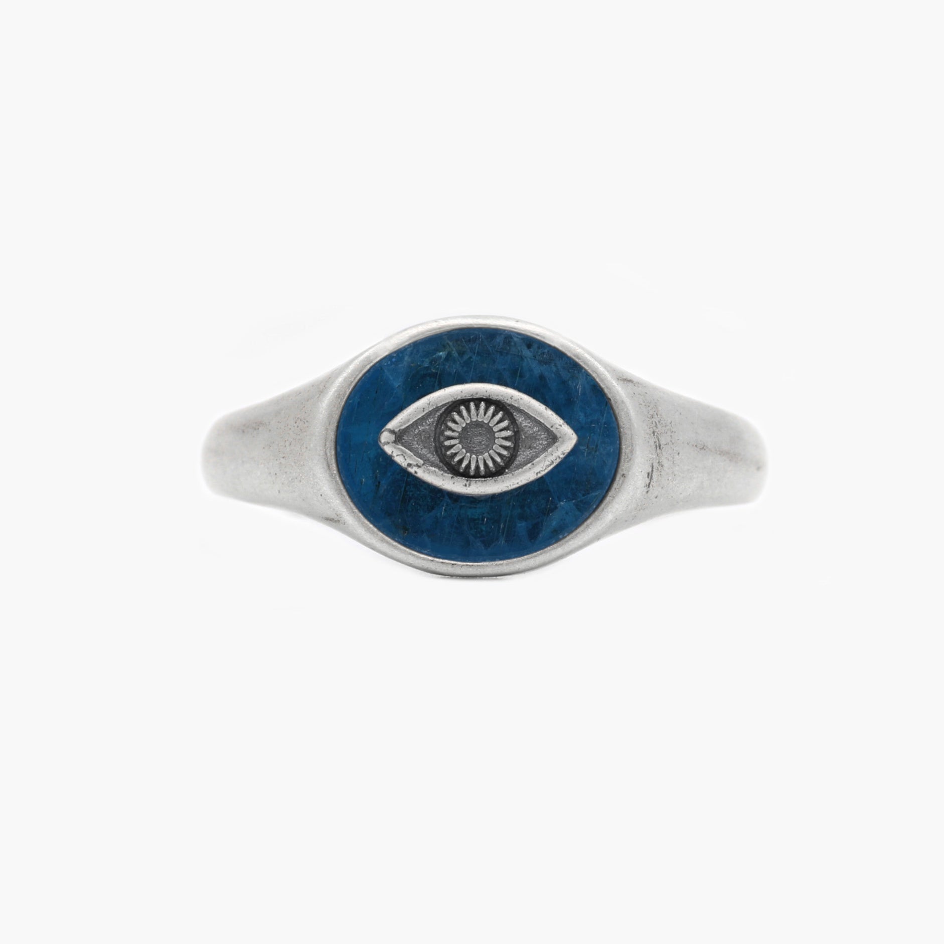 Evil Eye Sterling Silver Ring With Blue Apatite Stone-Ring-Kompsós