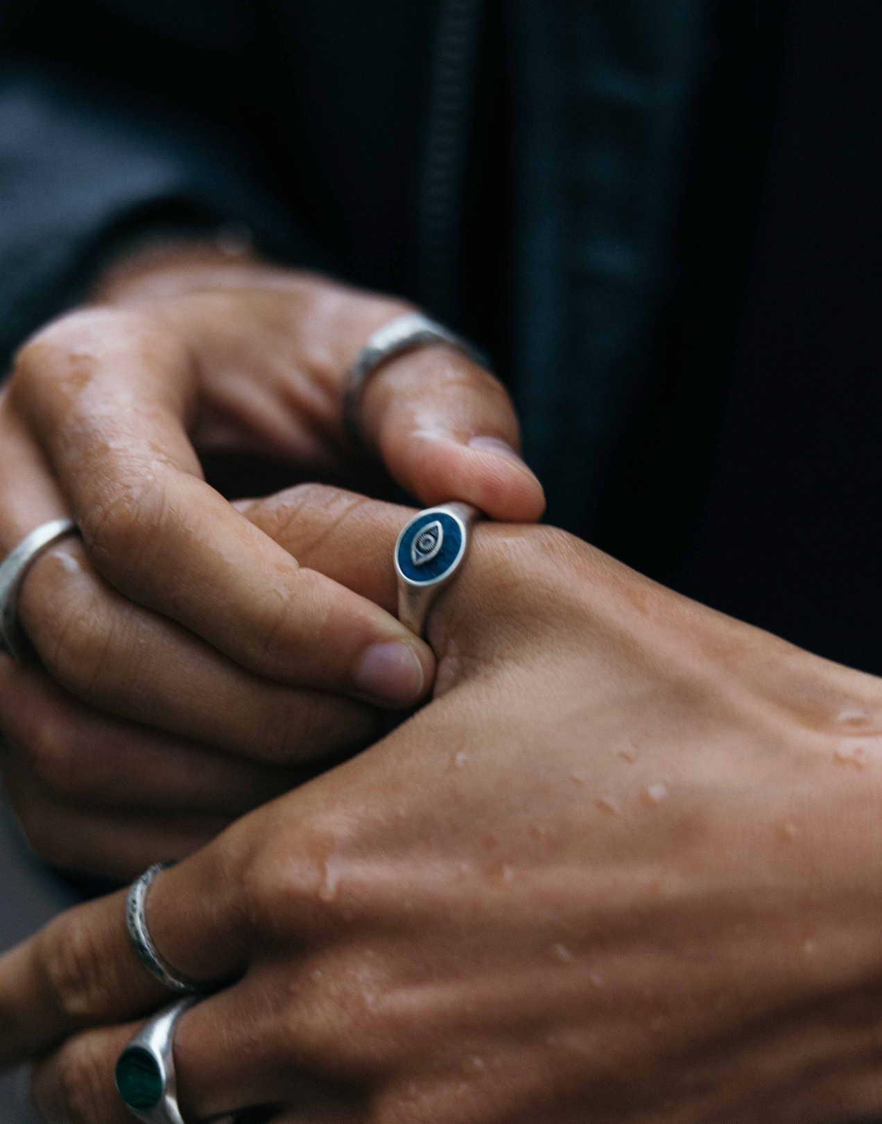 Evil Eye Sterling Silver Ring With Blue Apatite Stone-Ring-Kompsós