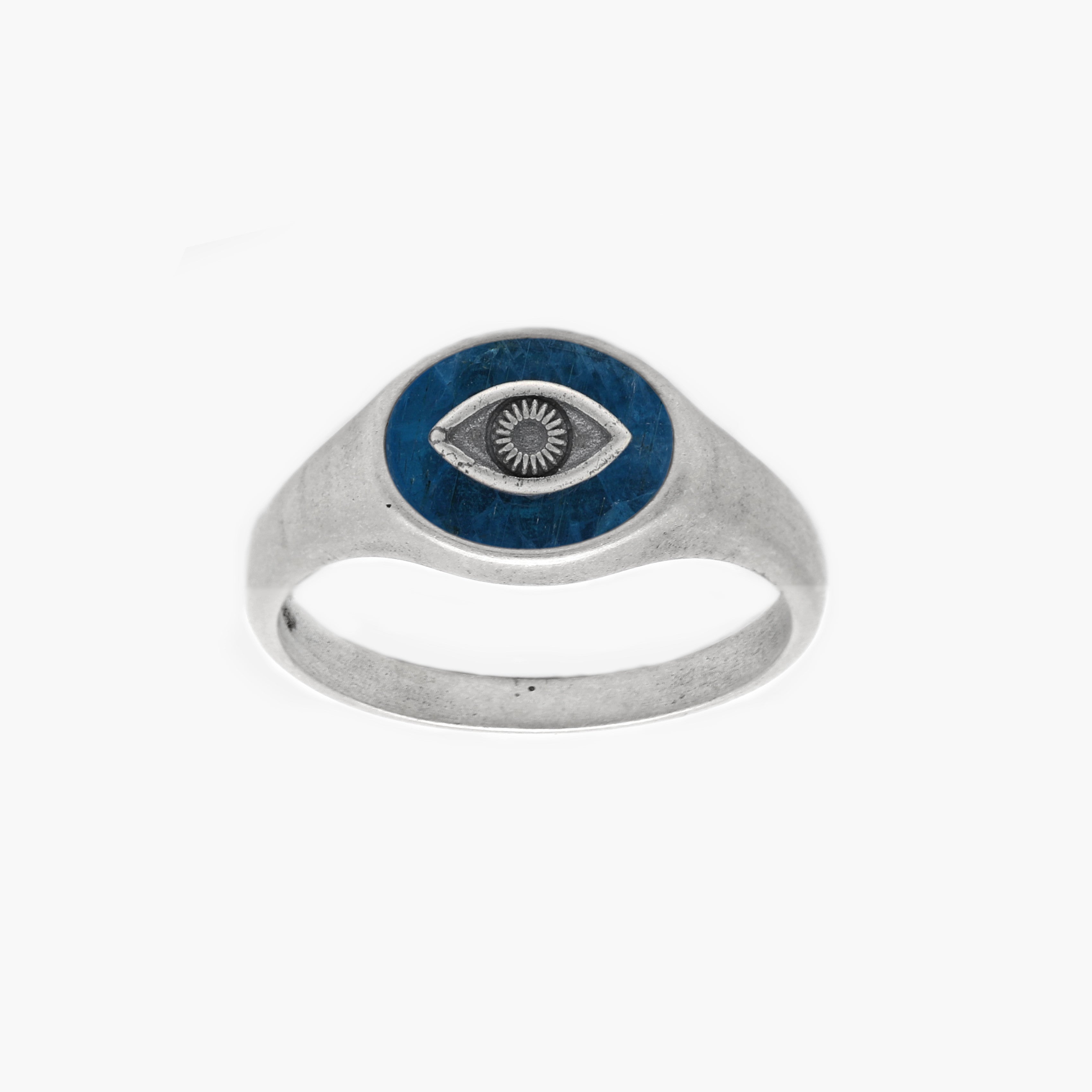 Evil Eye Sterling Silver Ring With Blue Apatite Stone-Ring-Kompsós