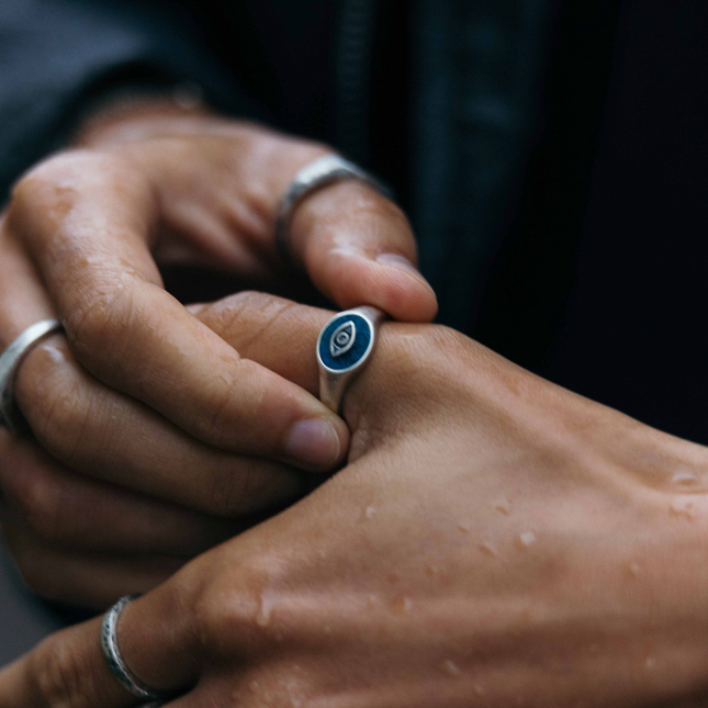 Evil Eye Sterling Silver Ring With Matte Onyx Stone-Ring-Kompsós