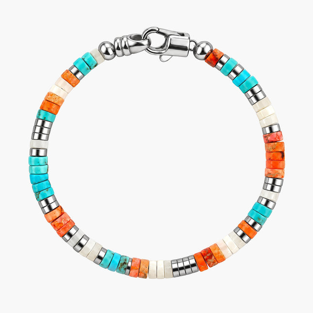 4mm Natural Heishi & Silver-Tone Bead Bracelet