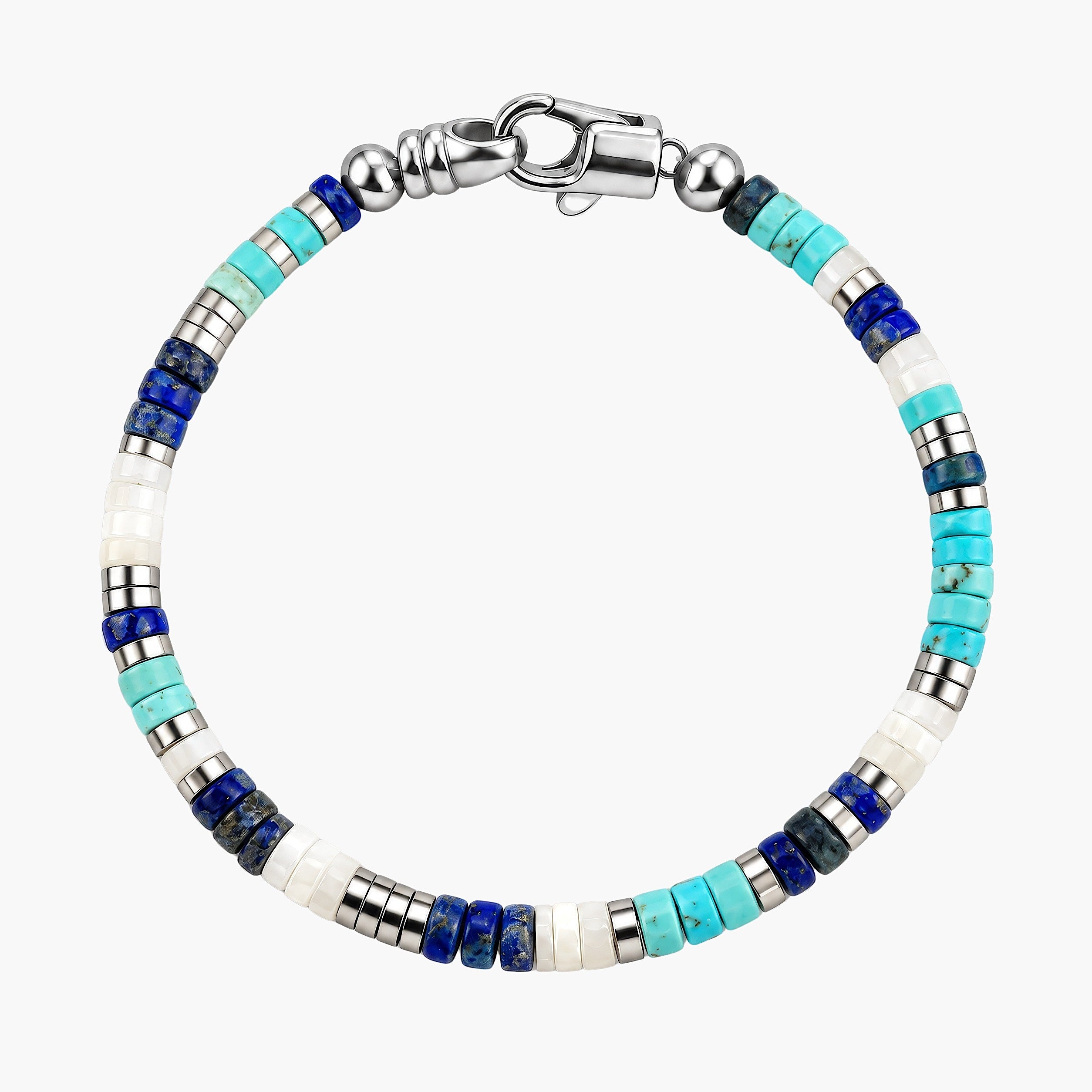 4mm Natural Heishi & Silver-Tone Bead Bracelet