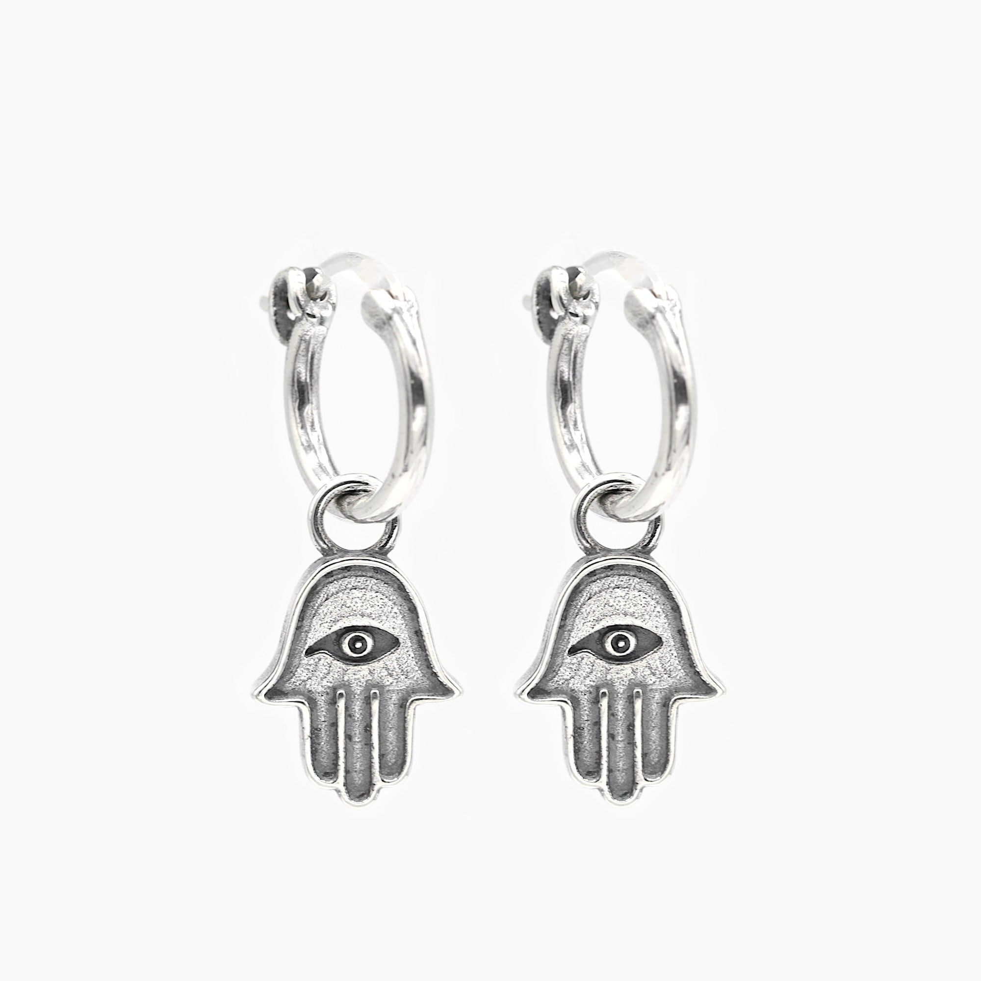 Hamsa With Eye Sterling Silver Earring-Earring-Kompsós