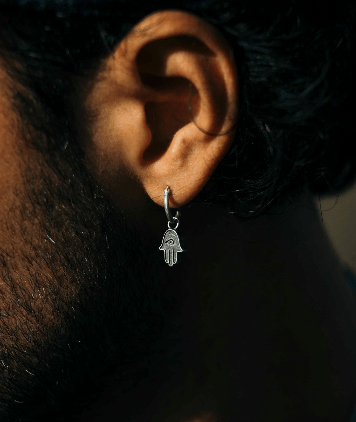 Hamsa With Eye Sterling Silver Earring-Earring-Kompsós