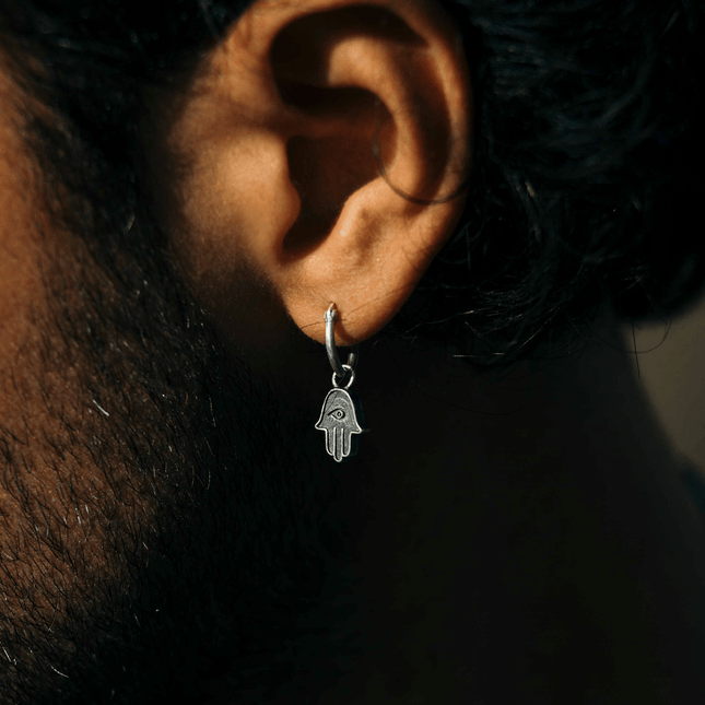 Hamsa With Eye Sterling Silver Earring-Earring-Kompsós