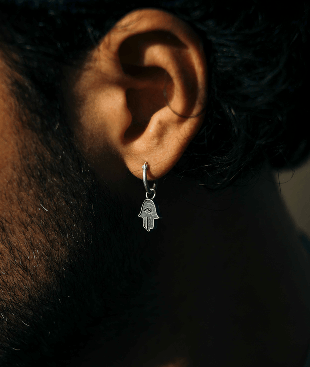 Hamsa With Eye Sterling Silver Earring-Earring-Kompsós