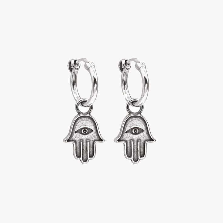 Hamsa With Eye Sterling Silver Earring-Earring-Kompsós