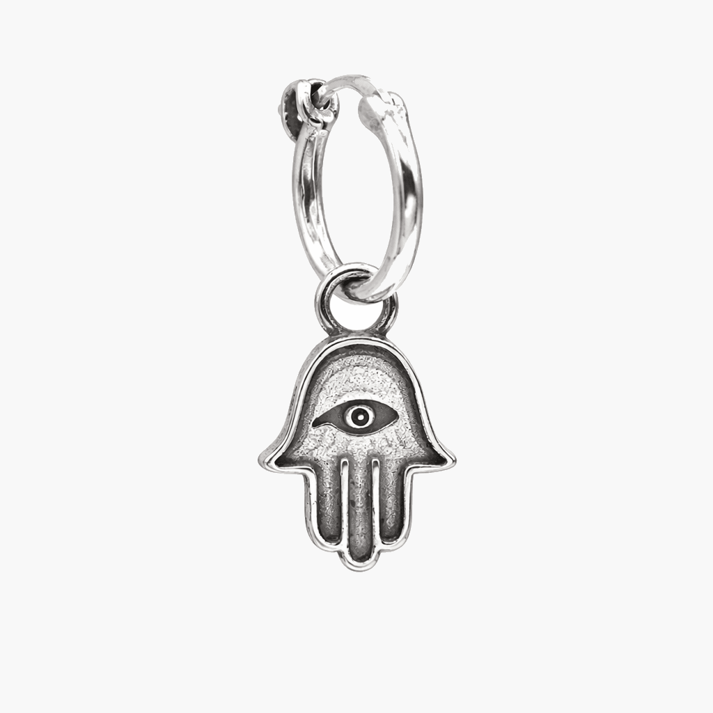 Hamsa With Eye Sterling Silver Earring-Earring-Kompsós