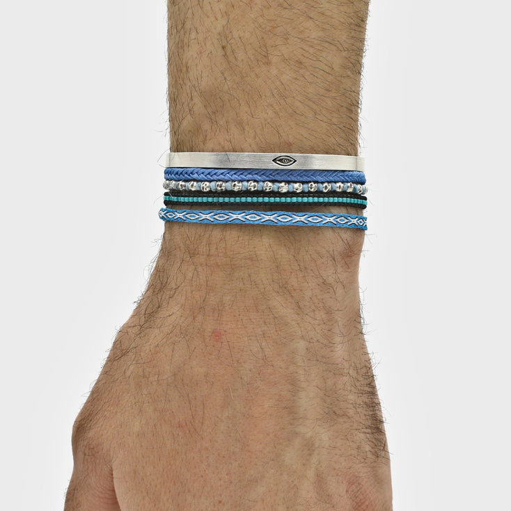Hand-Forged Evil Eye Polished Silver Bangle-Bracelet-Kompsós