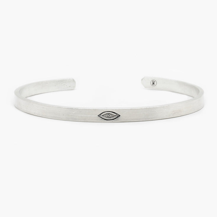 Hand-Forged Evil Eye Polished Silver Bangle-Bracelet-Kompsós