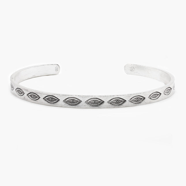 Hand-Forged Multi Evil Eye Polished Silver Bangle-Kompsós