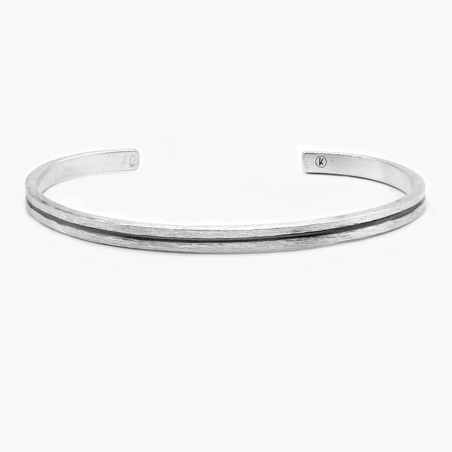 Hand Forged Sterling Silver Bangle With Oxidised Line-Bracelet-Kompsós