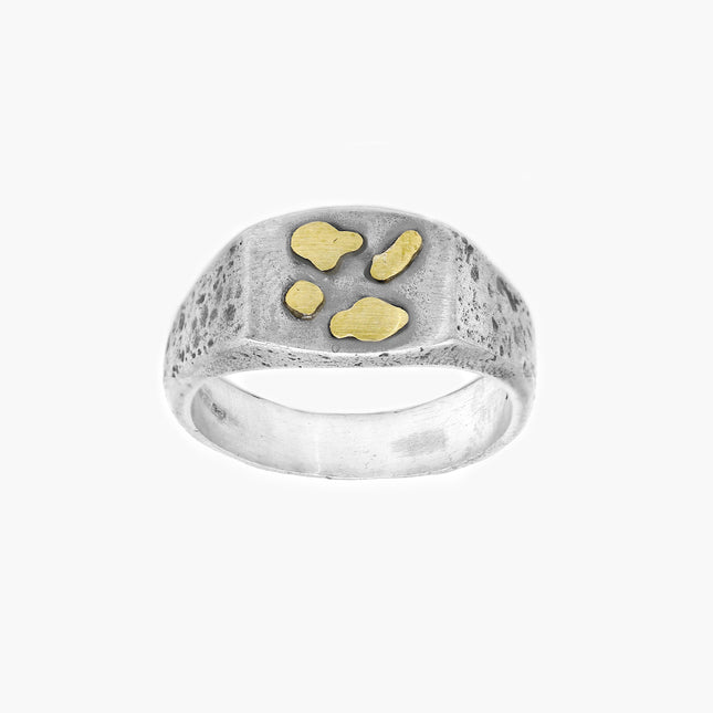 Hand-Forged Sterling Silver Ring With Gold Details-Ring-Kompsós