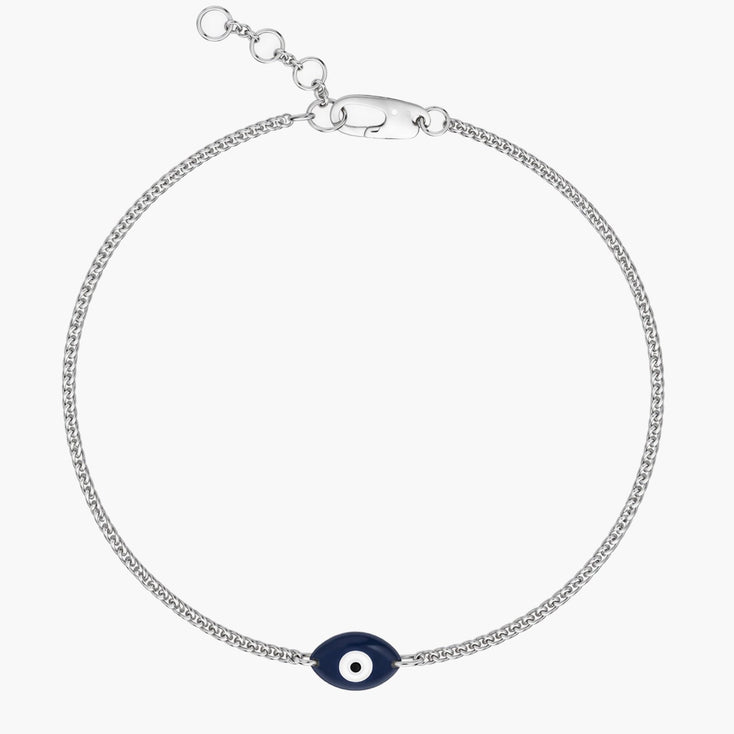 Hand-Painted Evil Eye Sterling Silver Chain Bracelet-Bracelet-Kompsós