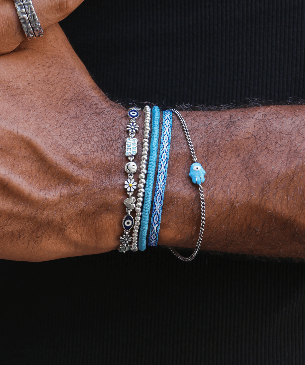 Hand-Painted Hamsa Sterling Silver Chain Bracelet-Bracelet-Kompsós