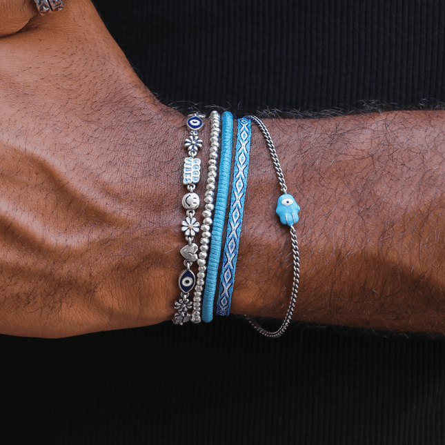 Hand-Painted Hamsa Sterling Silver Chain Bracelet-Bracelet-Kompsós