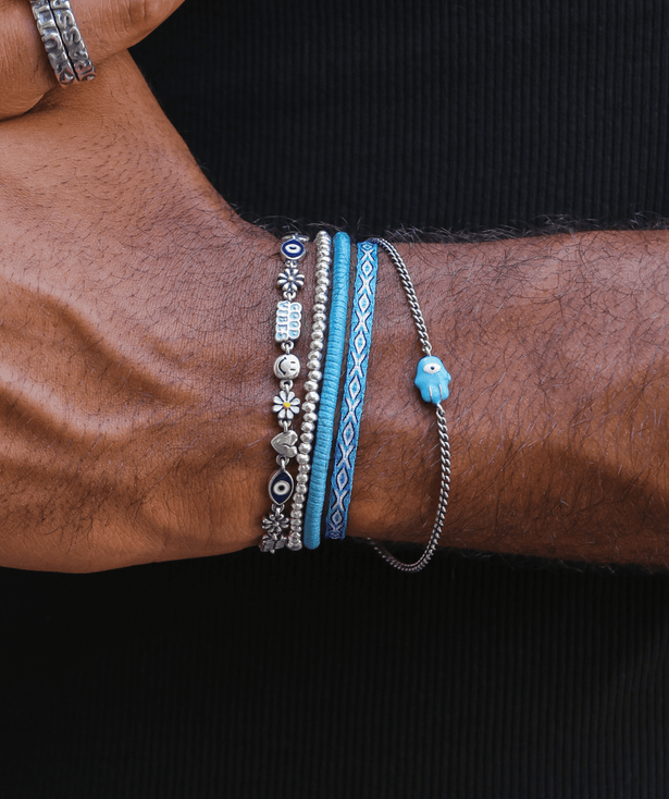 Hand-Painted Hamsa Sterling Silver Chain Bracelet-Bracelet-Kompsós