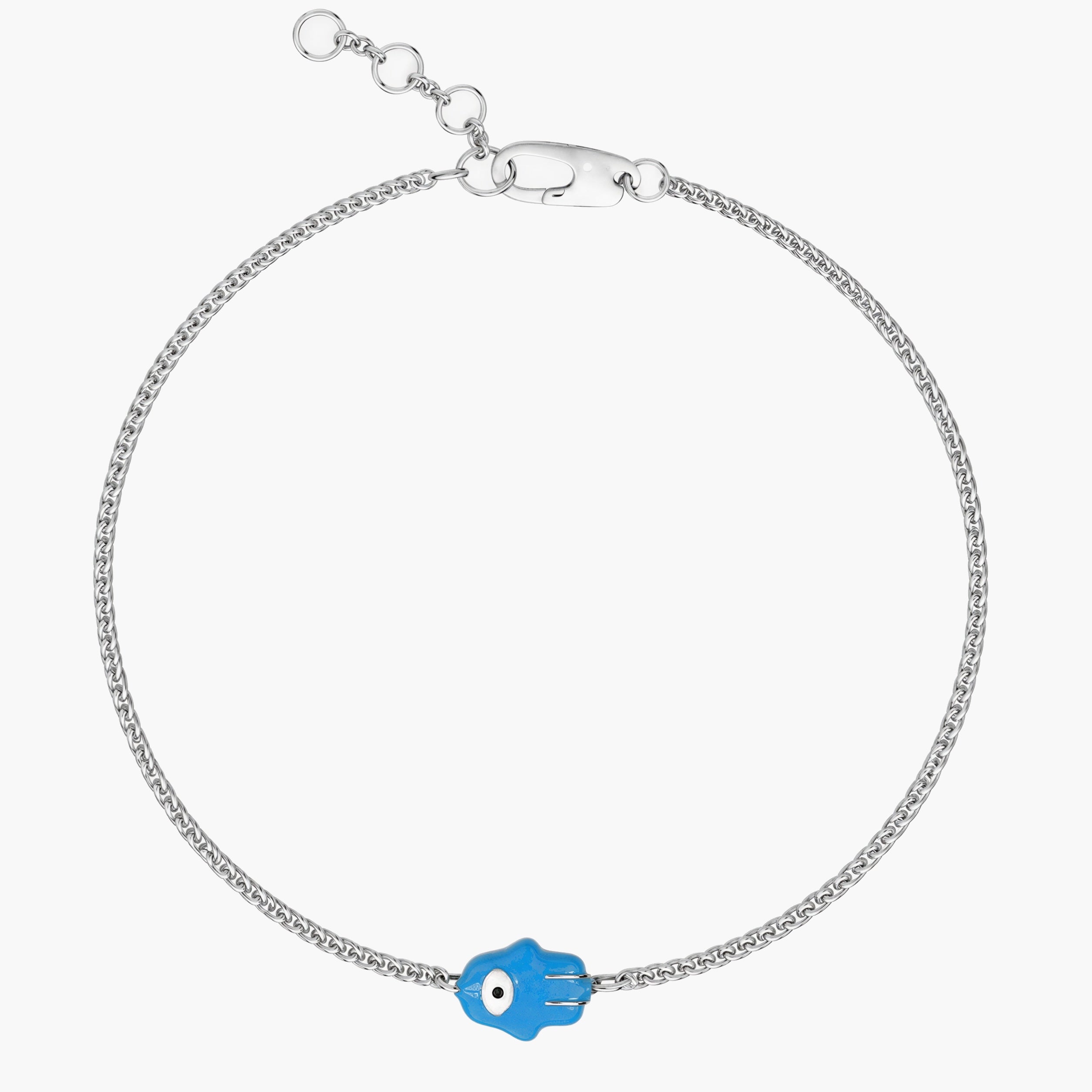 Hand-Painted Hamsa Sterling Silver Chain Bracelet