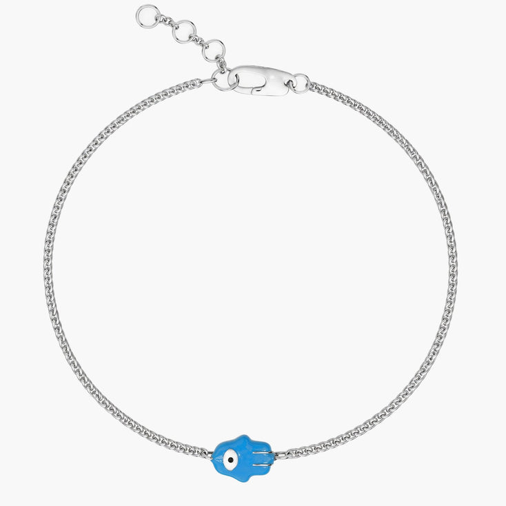 Hand-Painted Hamsa Sterling Silver Chain Bracelet-Bracelet-Kompsós