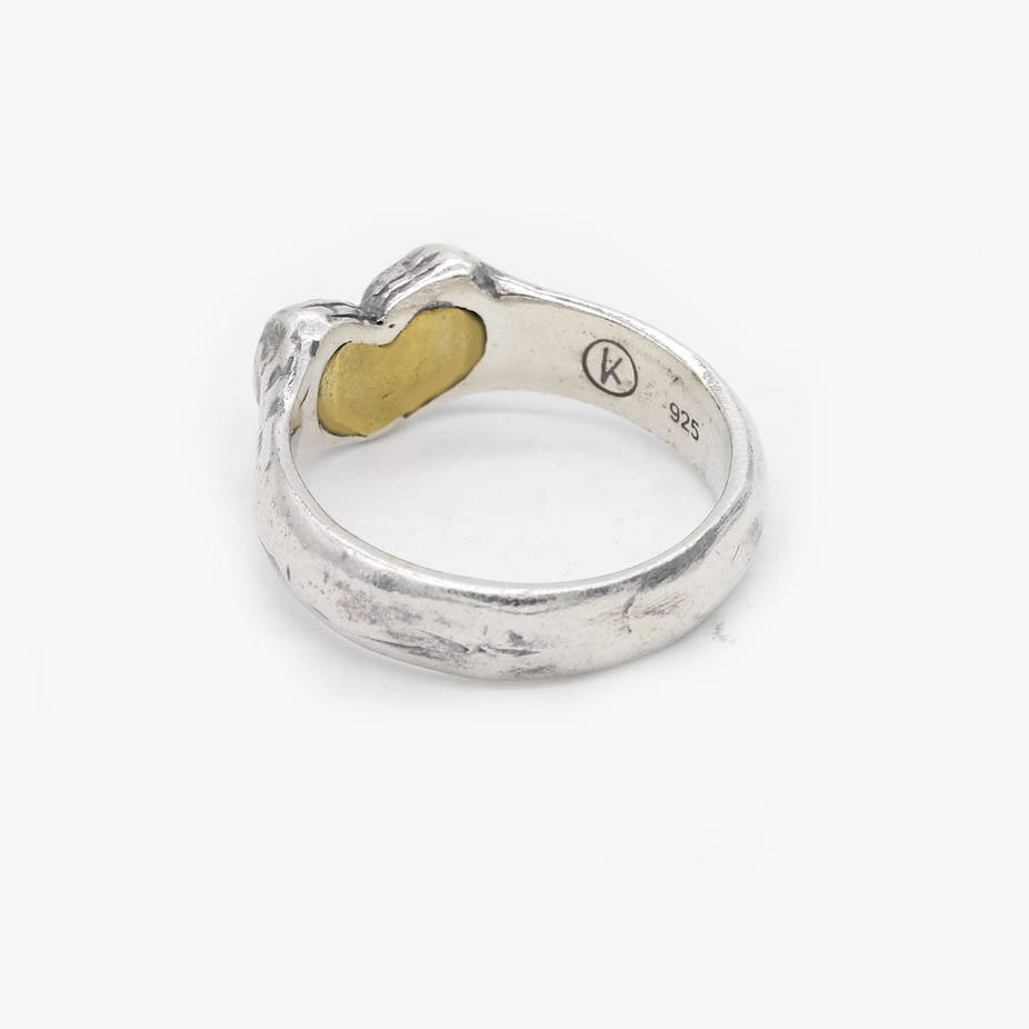 Hand Sign With Golden Heart Sterling Silver Ring-Ring-Kompsós