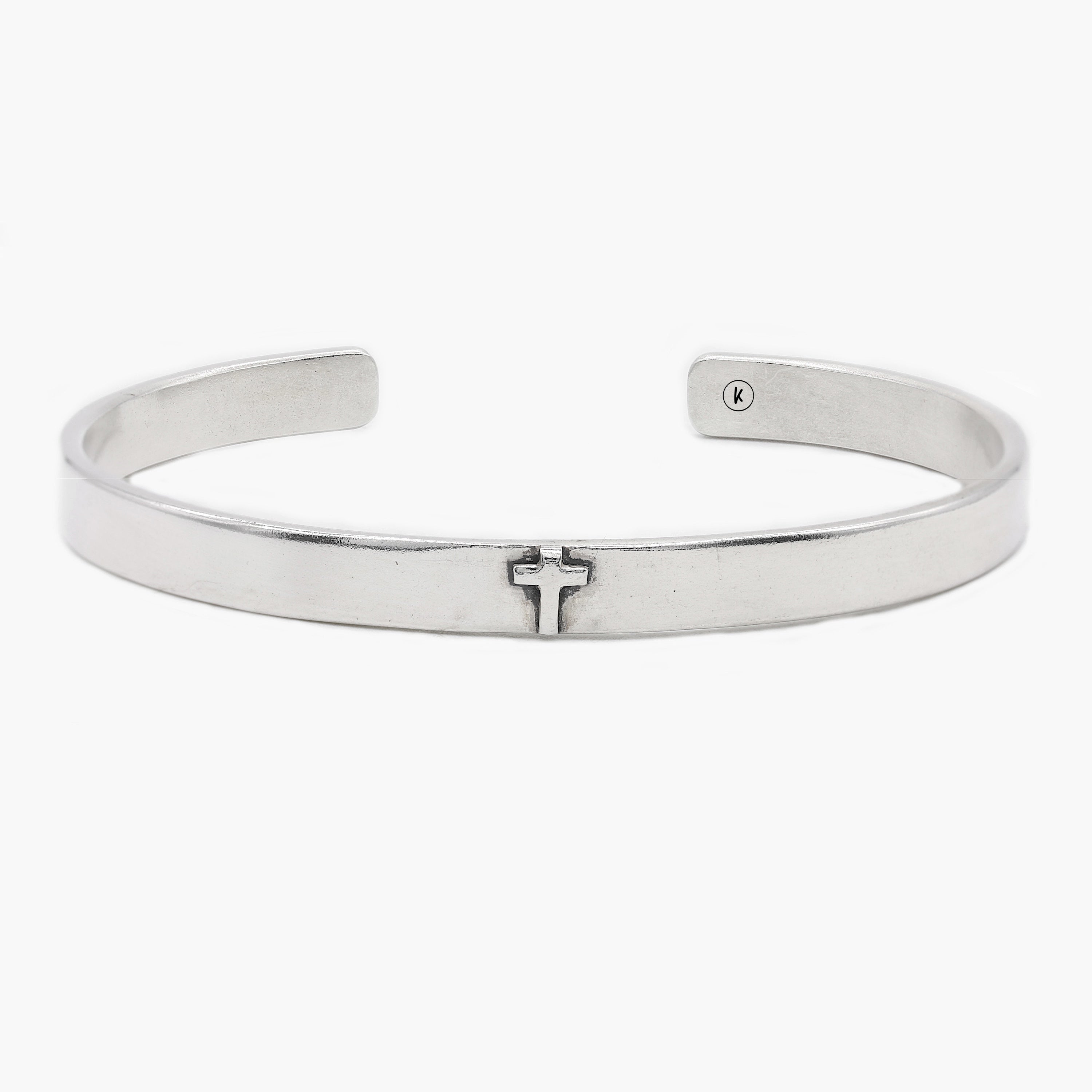 Hand-forged Sterling Silver Bangle With Embossed Cross-Jewelry-Kompsós