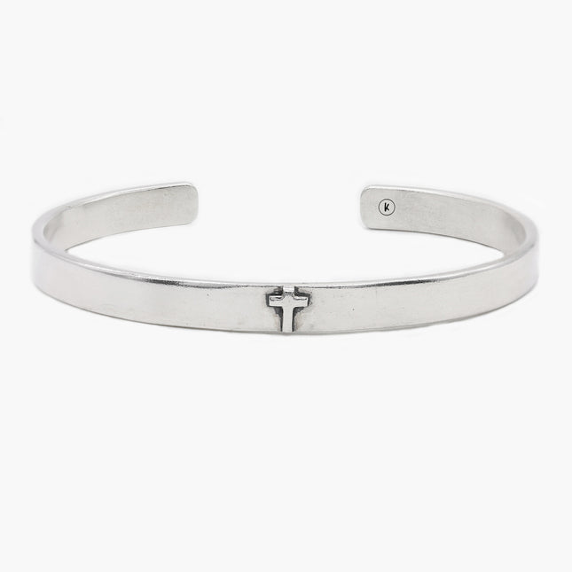 Hand-forged Sterling Silver Bangle With Embossed Cross