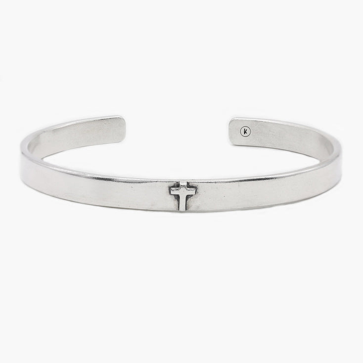 Hand-forged Sterling Silver Bangle With Embossed Cross-Bracelet-Kompsós