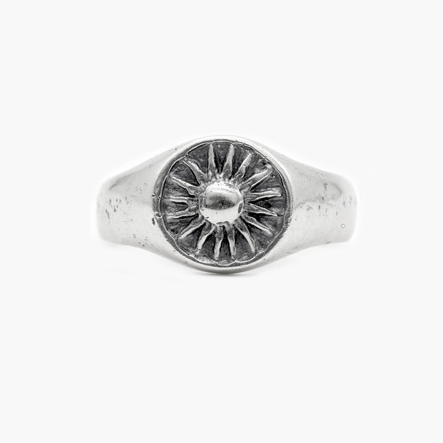 Hand-forged Sunburst Sterling Silver Signet Ring-Ring-Kompsós