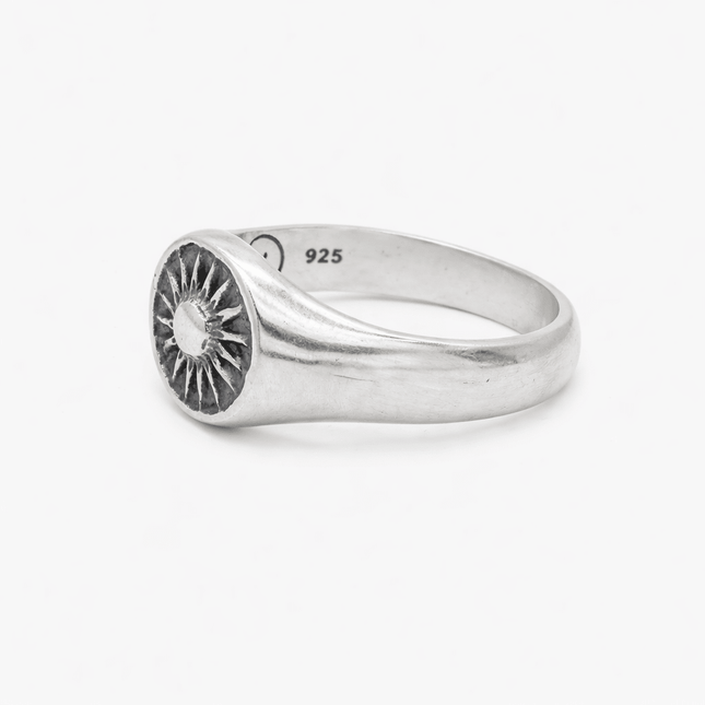 Hand-forged Sunburst Sterling Silver Signet Ring-Ring-Kompsós