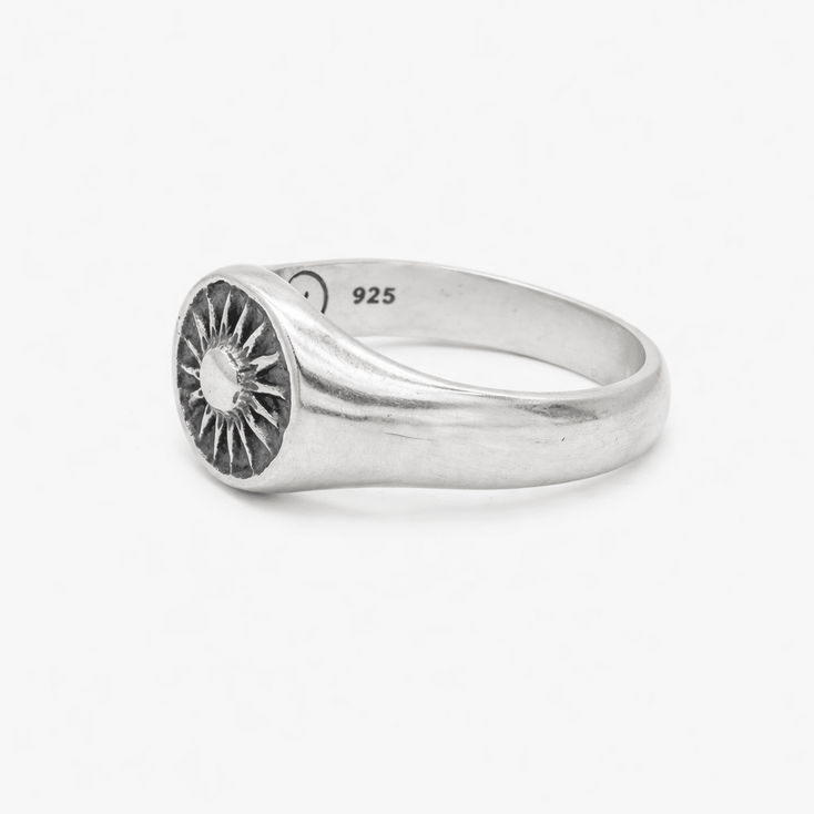 Hand-forged Sunburst Sterling Silver Signet Ring-Ring-Kompsós