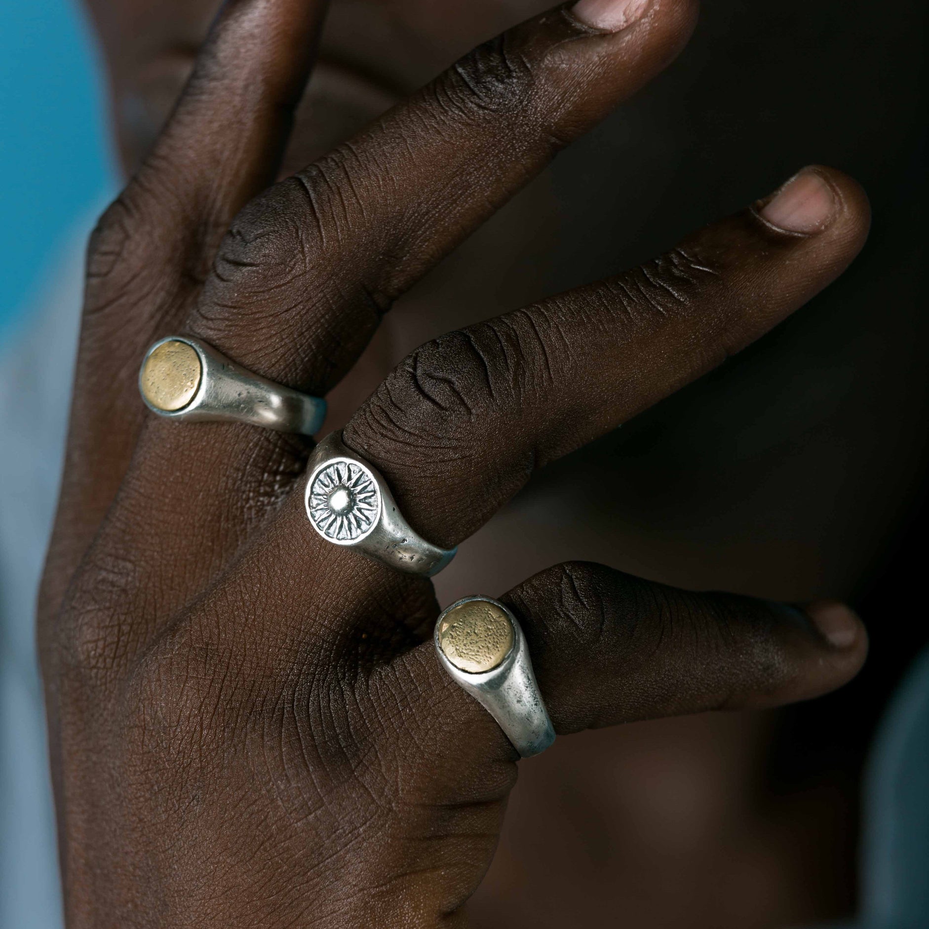 Hand-forged Sunburst Sterling Silver Signet Ring-Ring-Kompsós
