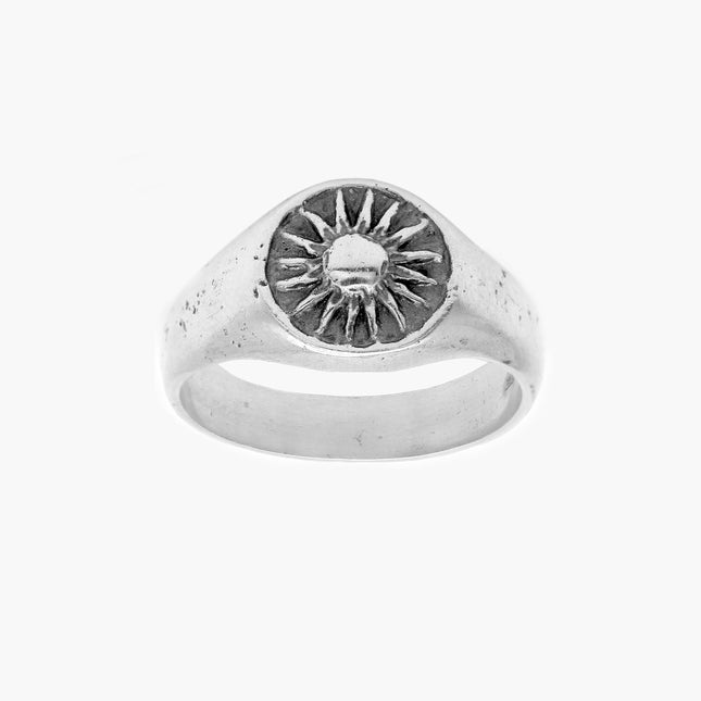 Hand-forged Sunburst Sterling Silver Signet Ring-Ring-Kompsós