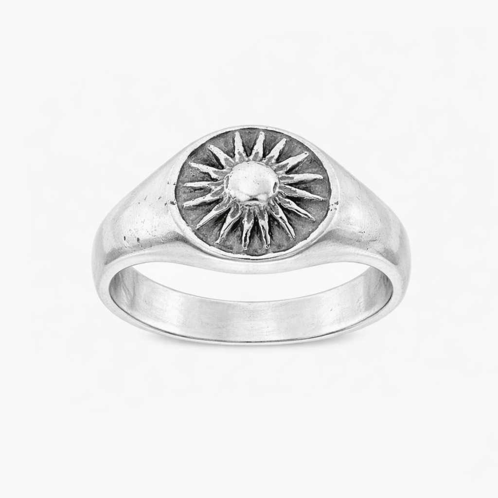 Hand-forged Sunburst Sterling Silver Signet Ring-Ring-Kompsós