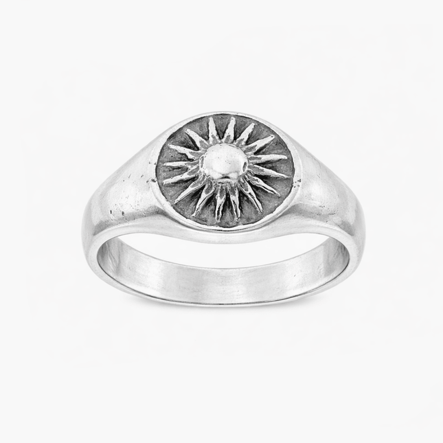 Hand-forged Sunburst Sterling Silver Signet Ring-Ring-Kompsós