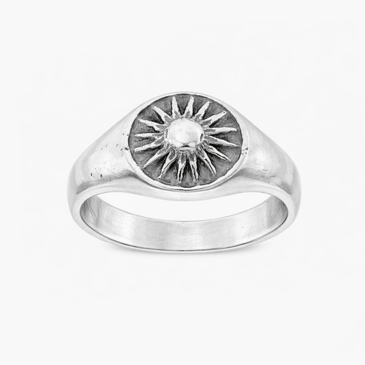 Hand-forged Sunburst Sterling Silver Signet Ring-Ring-Kompsós