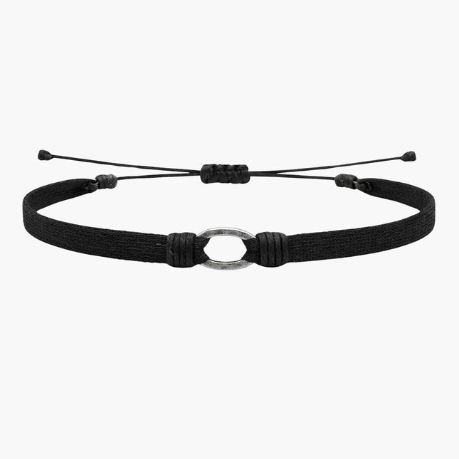Handmade Purnama Bracelet With Silver Hoop (Black)