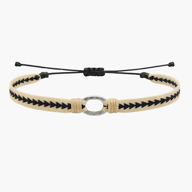 Handmade Purnama Bracelet With Silver Hoop (Black/Cream) - Kompsós